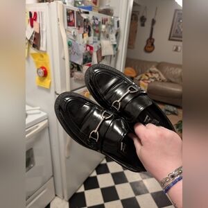 ZARA Chunky Heel Lug Loafer Shoes Silver Chain Women's Size 38 (7.5) Black